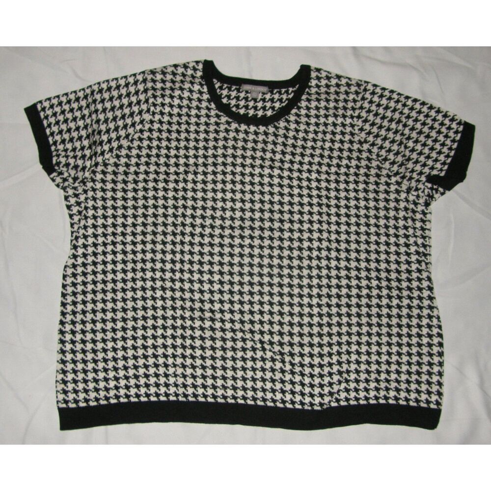 NEW Black Houndstooth Plus Sz 30/32 Stretchy Short Sleeve Sweater JESSICA LONDON